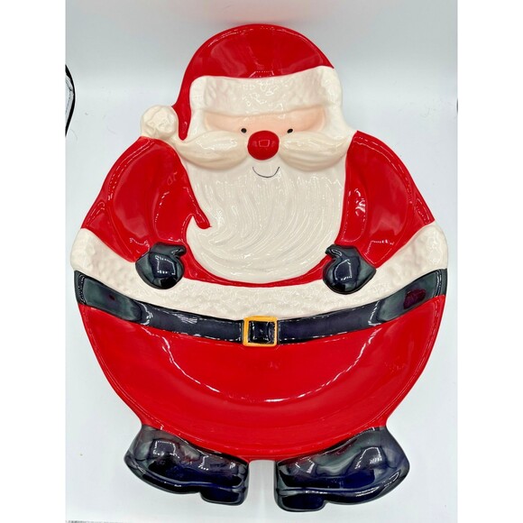 St. Nicholas Square Santa Platter Snowball Buddies Ceramic 18.5” Holiday - Picture 1 of 7